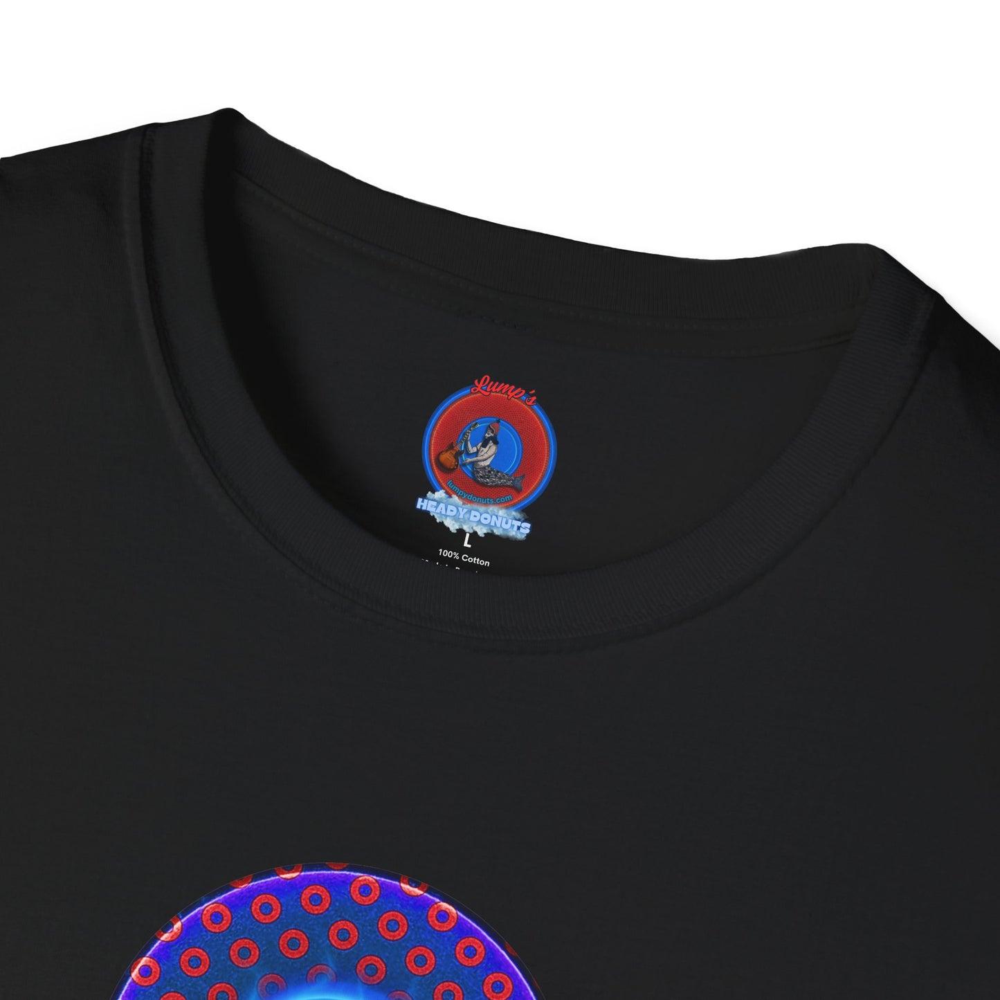 Classic Donut Tee - Unisex Soft-Style - "Donut Vortex" - blue/red electric paradox donut