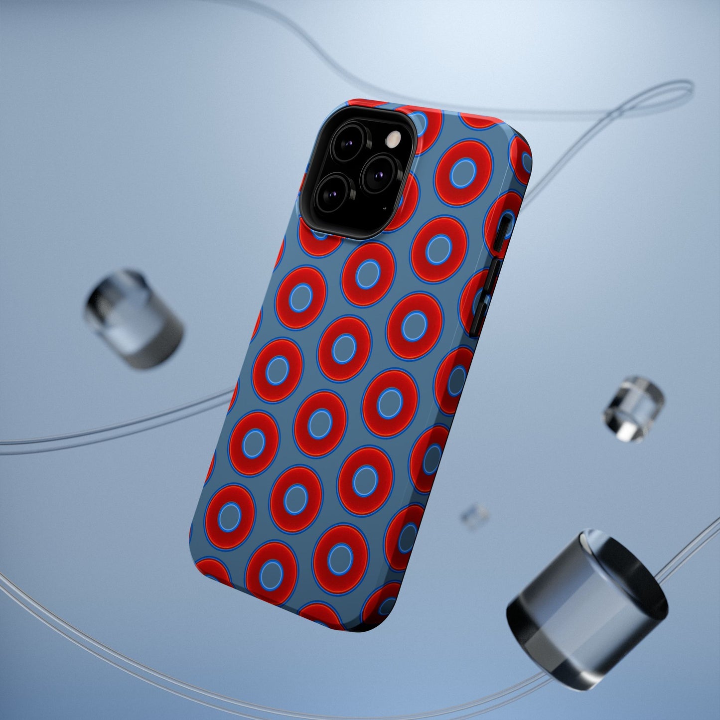 Impact-Resistant Lumpy Donut Case - red vivid donut print w/steel blue background
