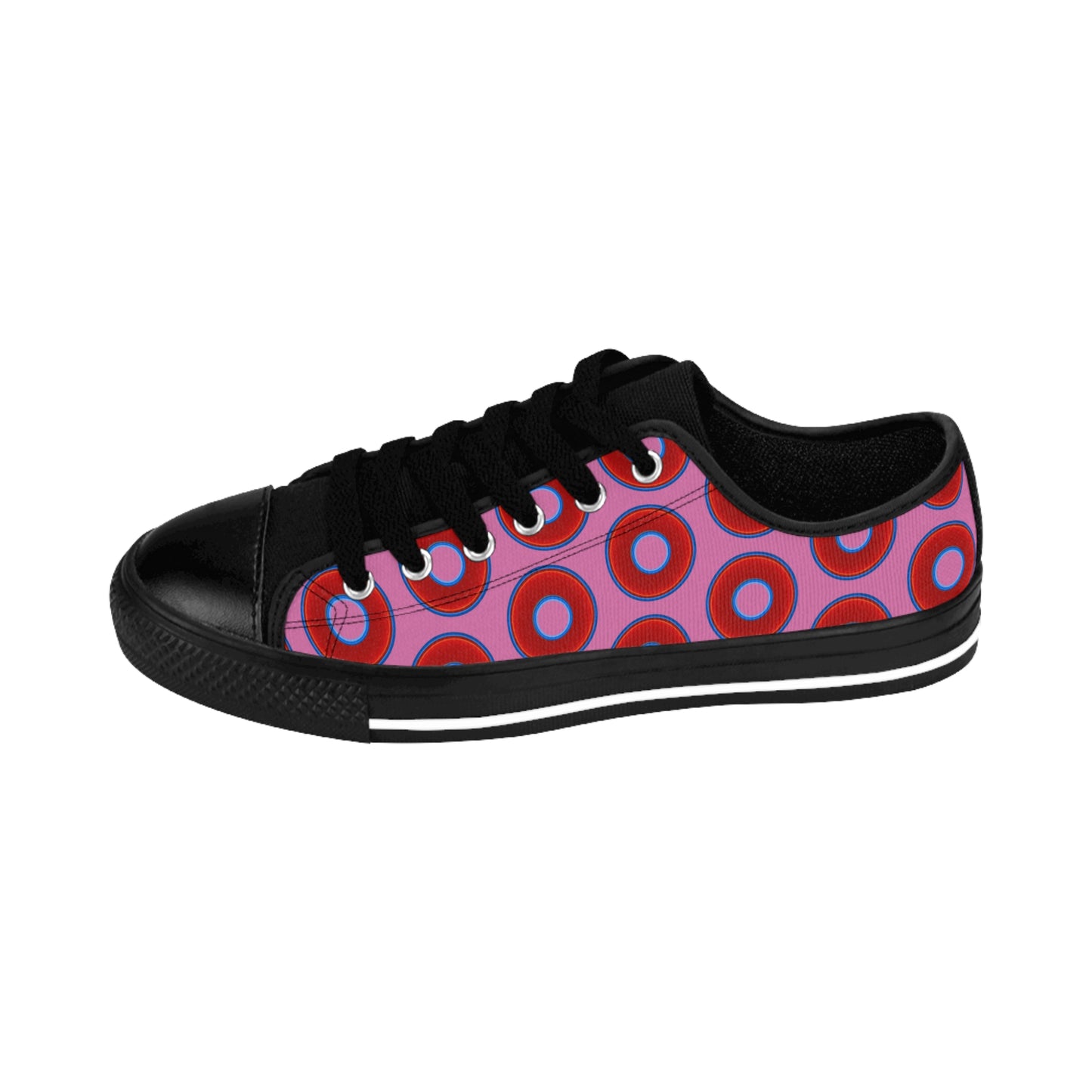 Men's Cushiony Convectors - Low Top - large red vivid donut print w/light pink background