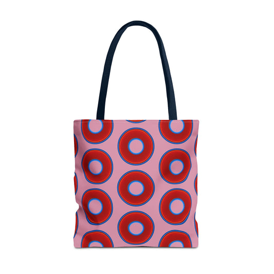 Lumpy Beach/Tote Bag - red vivid donuts w/pale magenta background