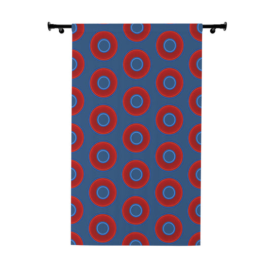 Lump's Heady Curtain w/Donuts - vivid red donut print - w/light navy blue - [*1 Piece / 50" x 84"]