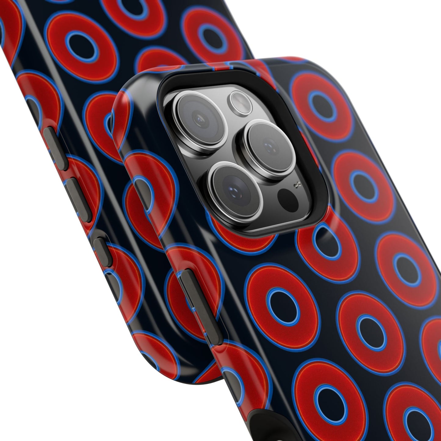Impact-Resistant Lumpy Donut Case - red vivid donut print w/blue charcoal background