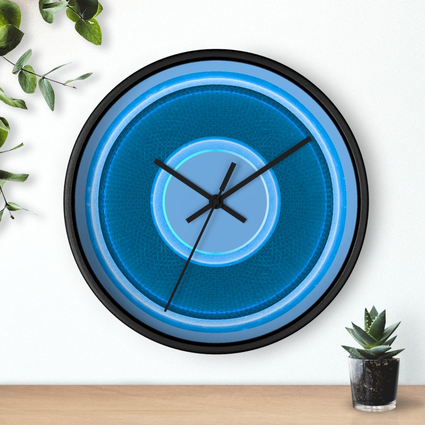 Lumpy Wall Clock - blue rustic donut w/light blue edging - variant 3 w/light blue background