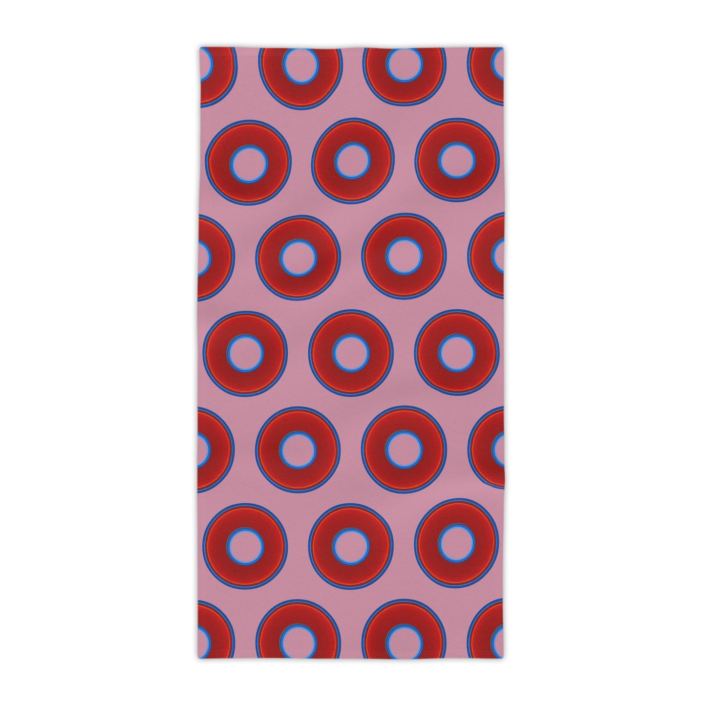 Lumpy Donut Towels - vivid red donuts w/pale magenta background