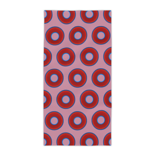 Lumpy Donut Towels - vivid red donuts w/pale magenta background