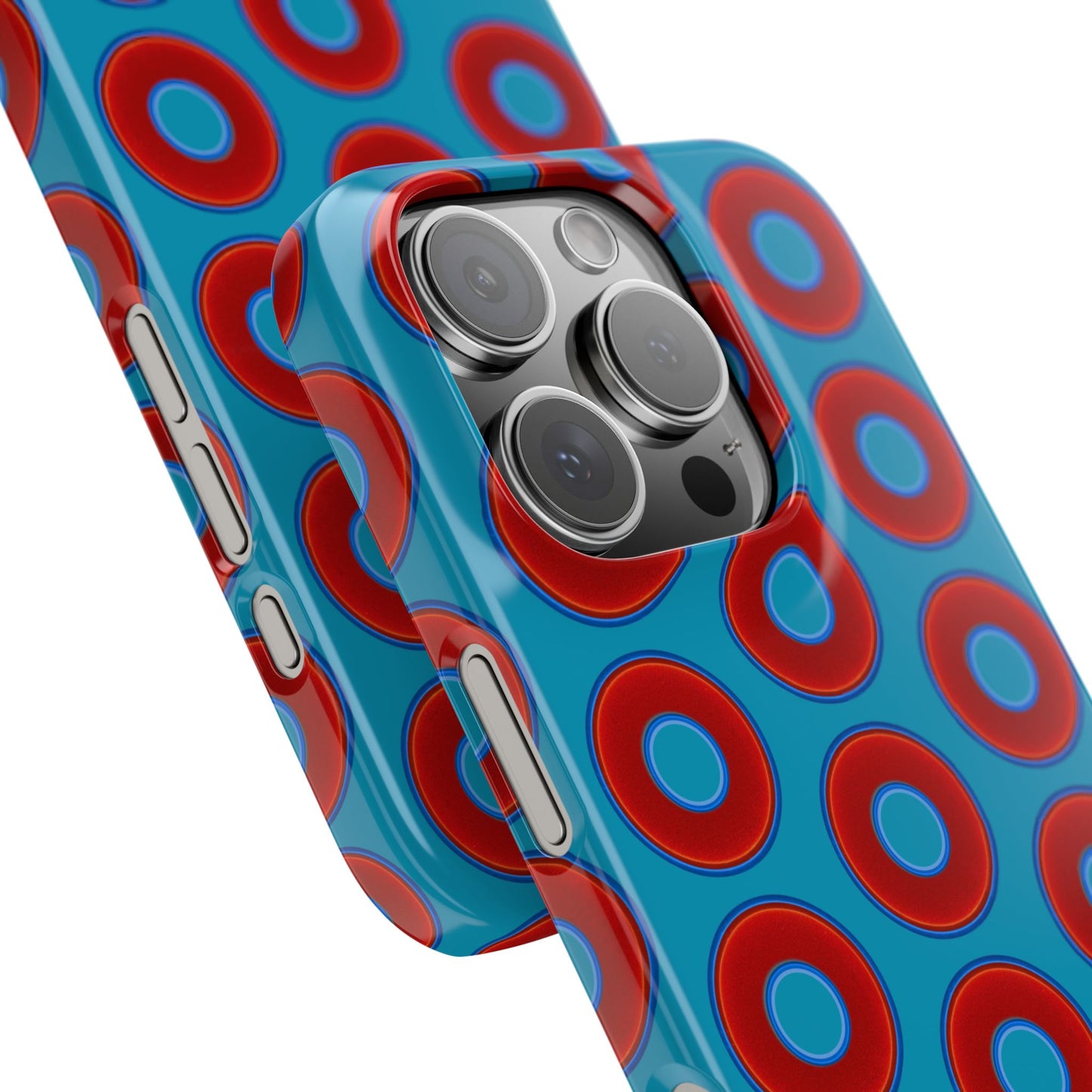 Lumpy Donut Snap Case - red vivid donut print w/aquamarine blue background