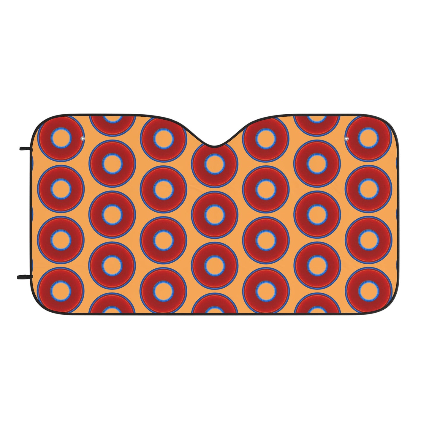 Automotive Donut Sun Shade - red vivid donuts w/creamsicle orange background