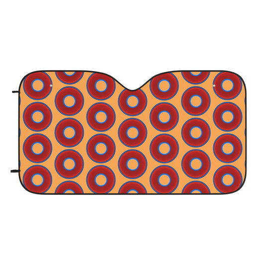 Automotive Donut Sun Shade - red vivid donuts w/creamsicle orange background
