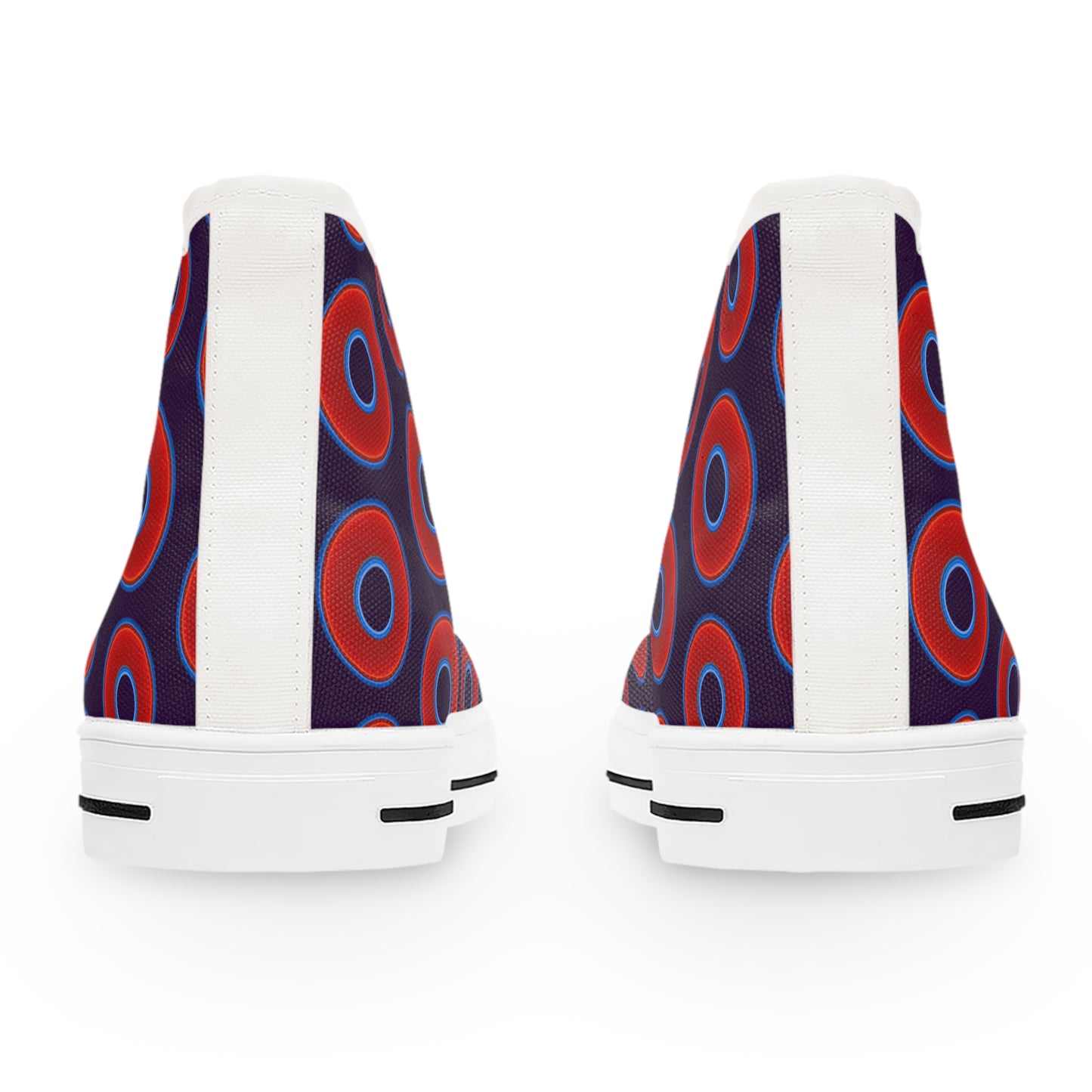 Women's High Top Chuck Taylors - large vivid red donut print w/midnight purple background