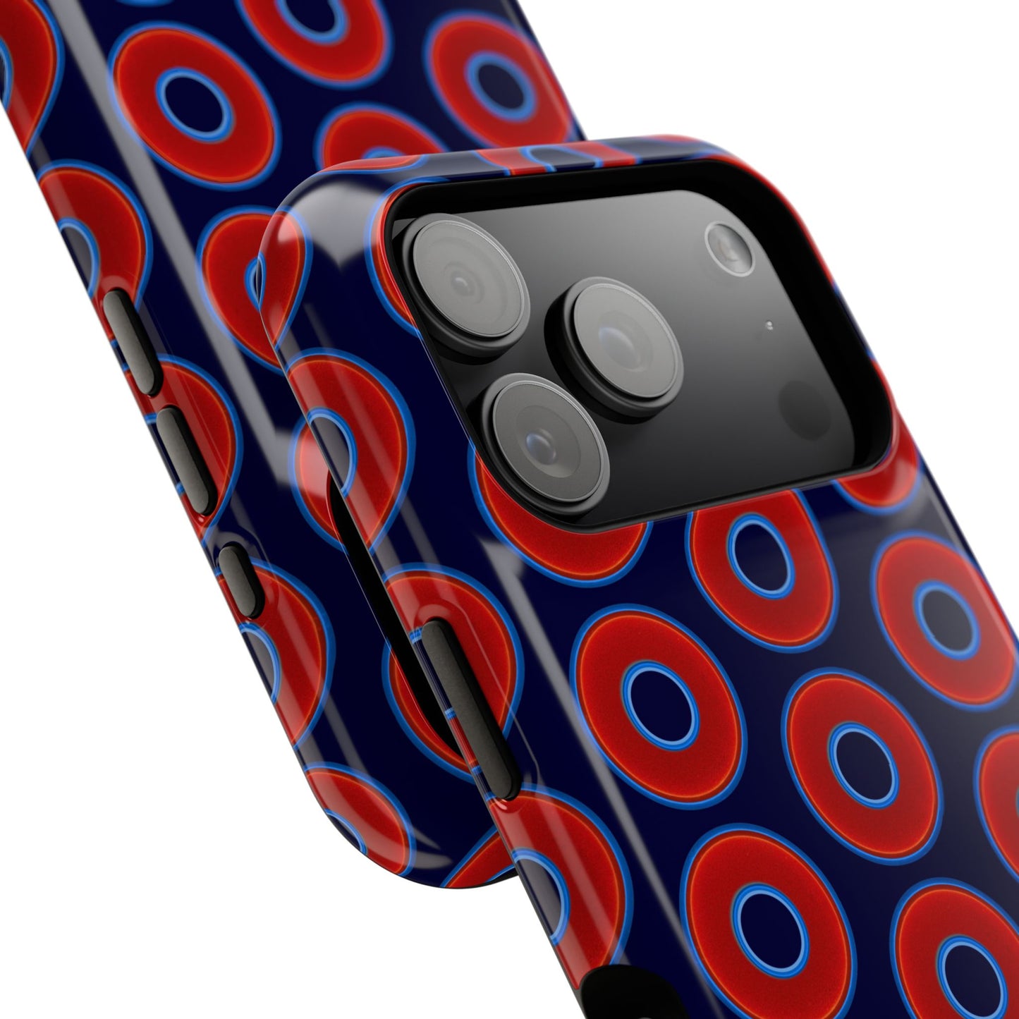 Impact-Resistant Lumpy Donut Case - red vivid donut print w/midnight blue background
