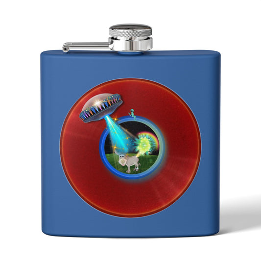 Lump's Donut Flask 6 oz -  "This Flask Scents of a Mule" - vivid red donut - [*w/your choice of 6 backgrounds]