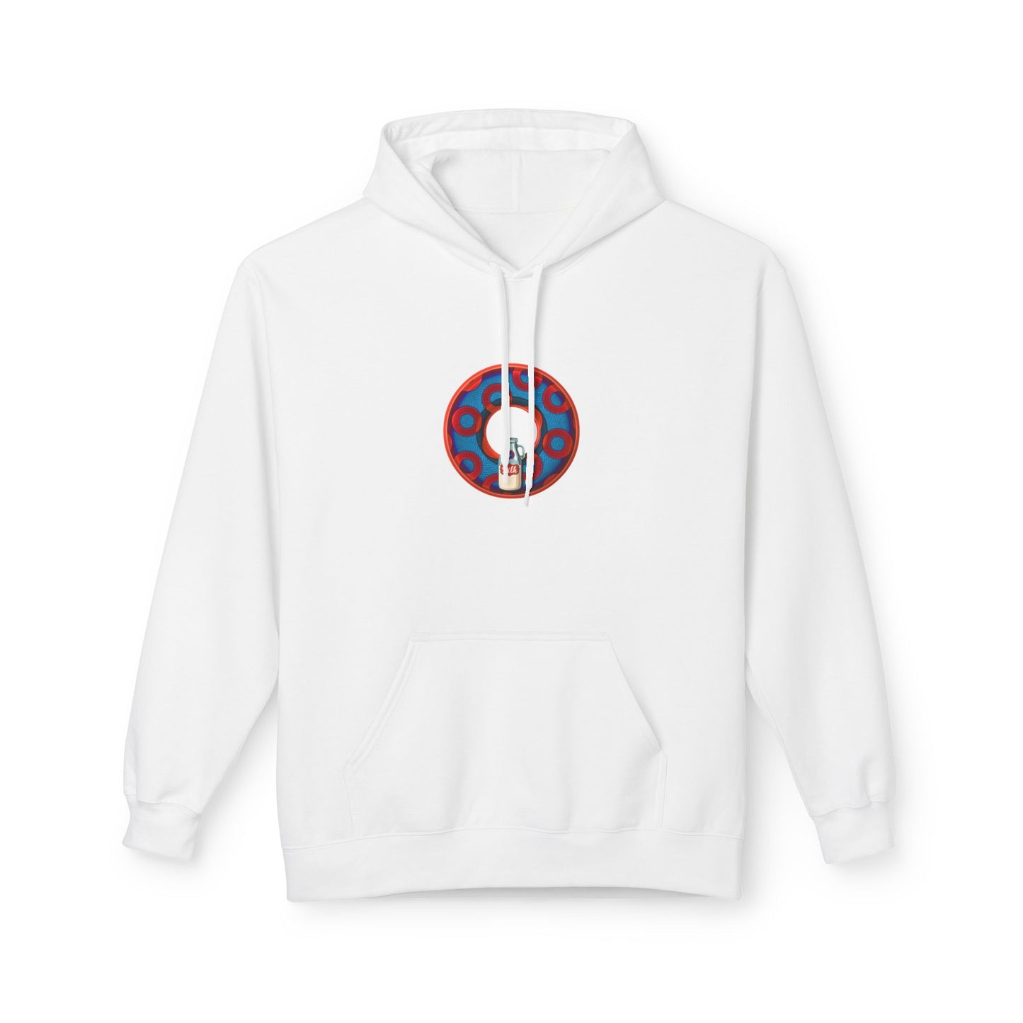 Fleece Harry Hoodies [Midweight Soft-style] - "Wooked Cream Dairy - YEMSG Donut" - blue/red rustic paradox donut - variant 1