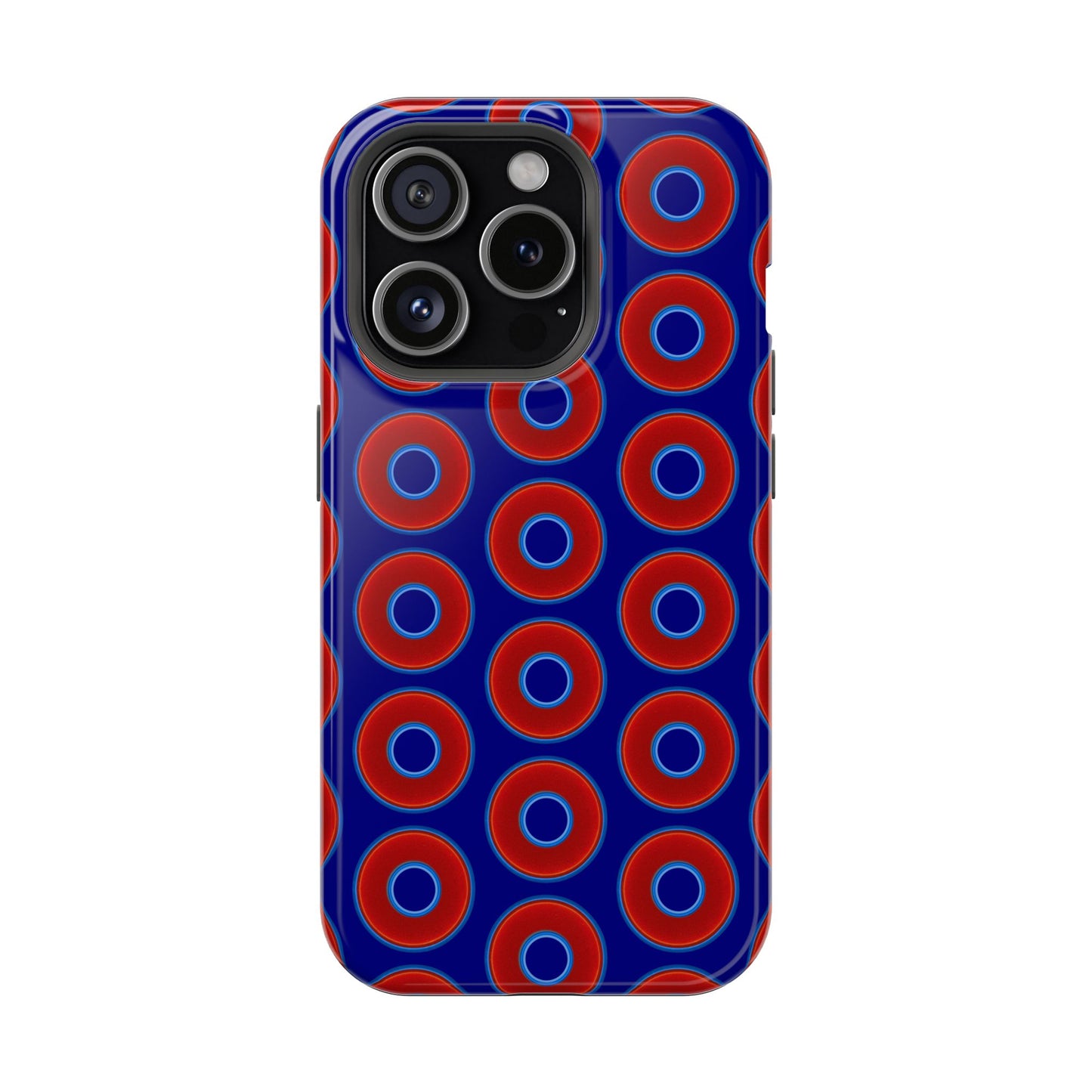 Impact-Resistant Lumpy Donut Case - red vivid donut print w/vivid navy background