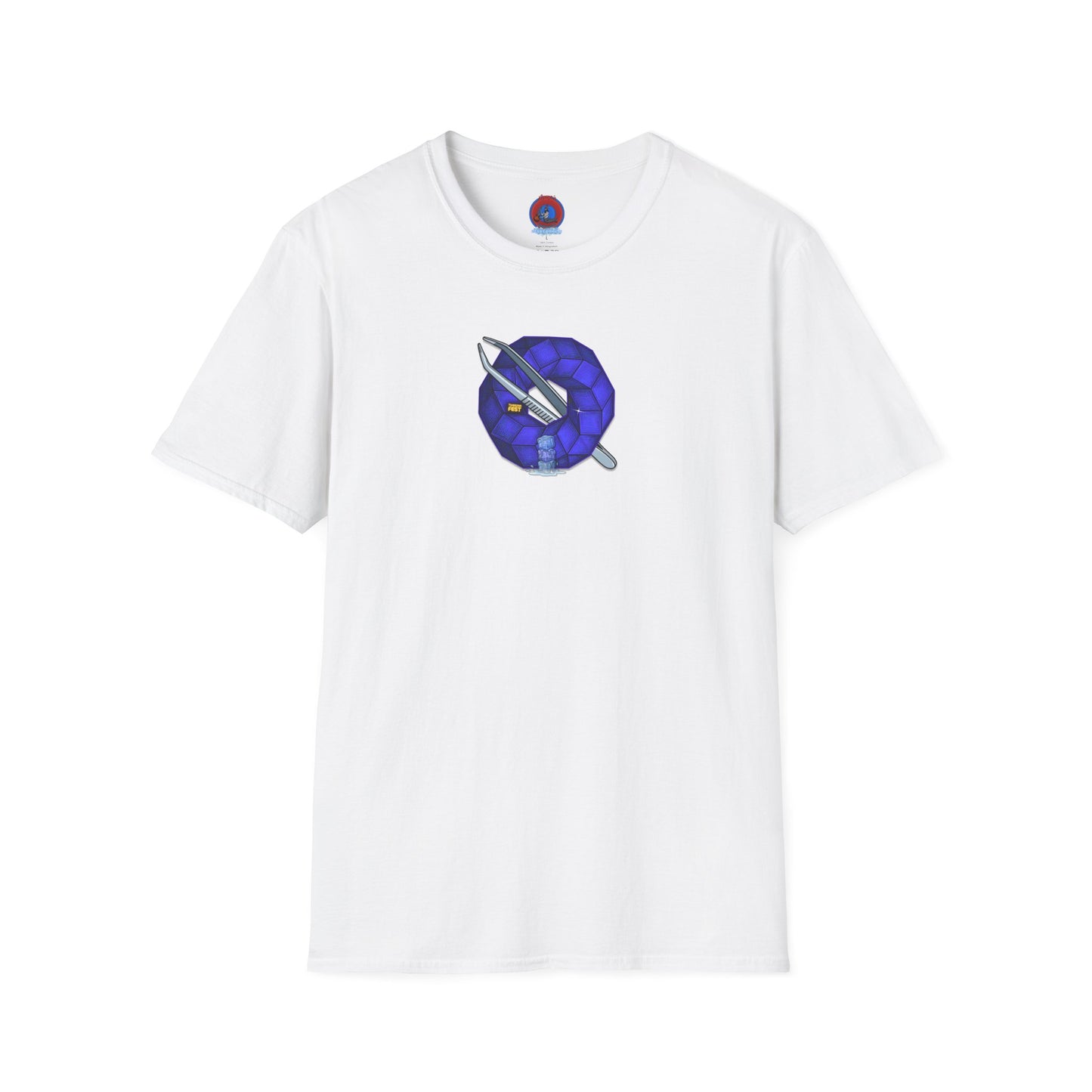 Classic Donut Tee - Unisex Soft-Style - "The Teasing Donut" - rustic dark royal blue cubed donut