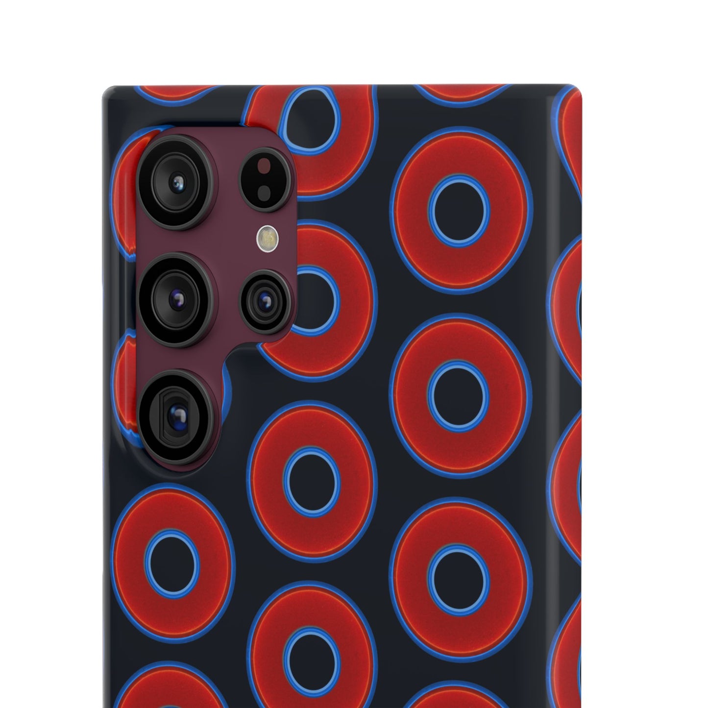 Lumpy Donut Snap Case - red vivid donut print w/blue charcoal background