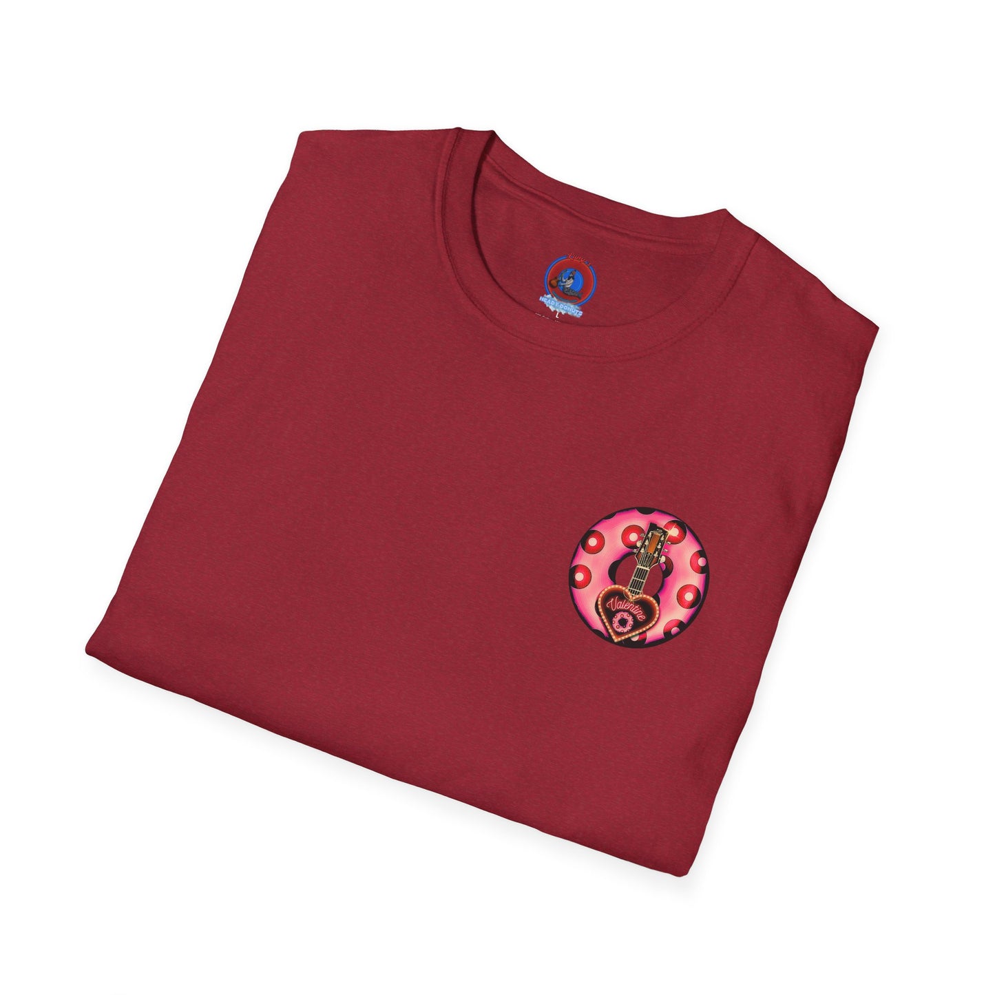 Classic Donut Tee - Unisex Soft-Style - "Would You Be My Donut?" - paradoxical faded magenta/red donut - variant 1
