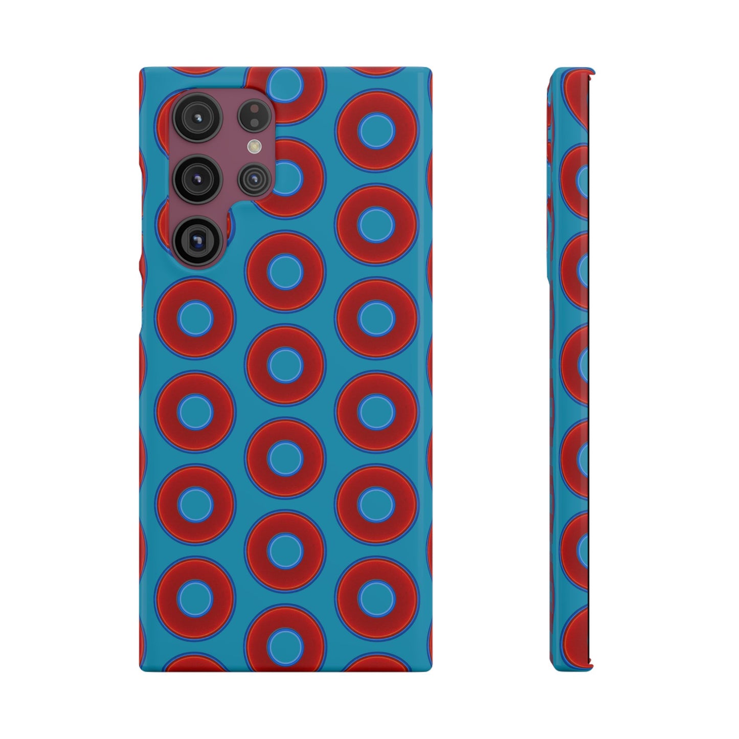 Lumpy Donut Snap Case - red vivid donut print w/aquamarine blue background