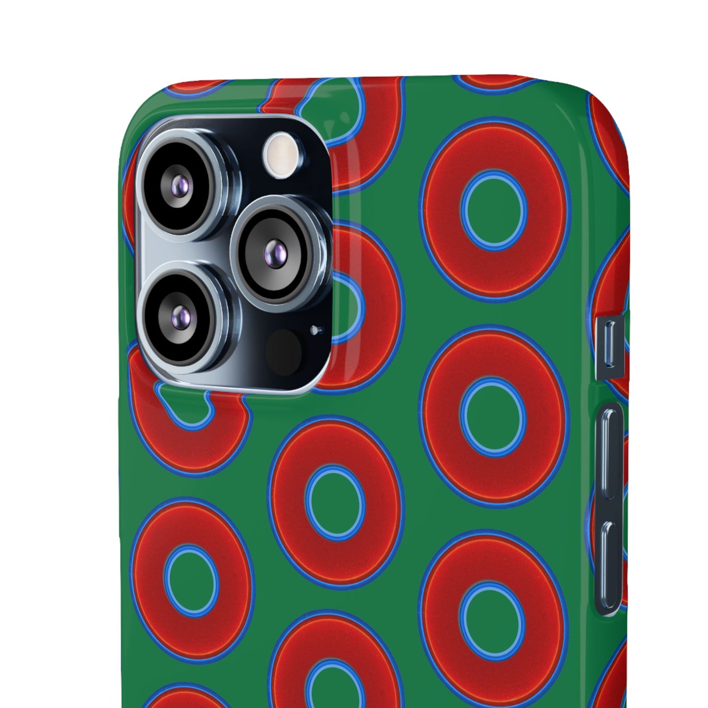 Lumpy Donut Snap Case - red vivid donut print w/green background