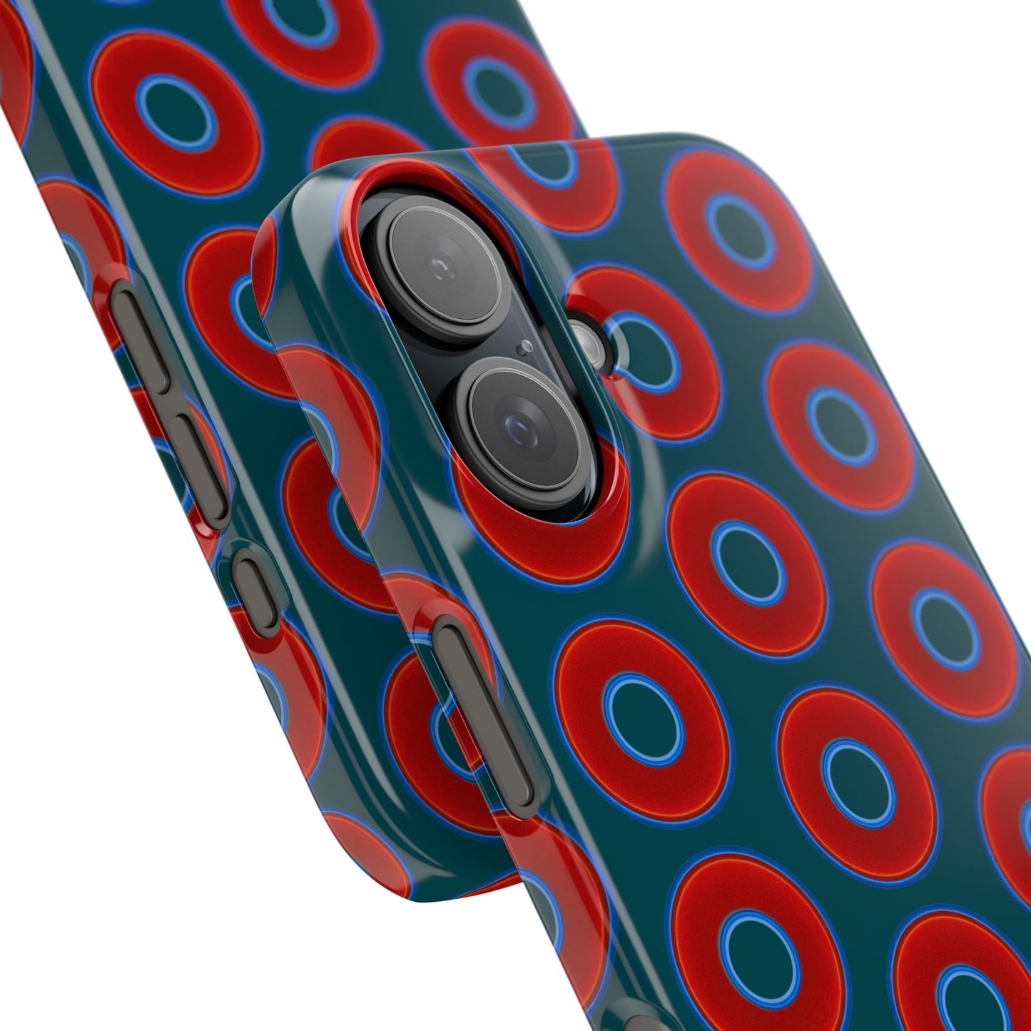 Lumpy Donut Snap Case - red vivid donut print w/midnight teal green background