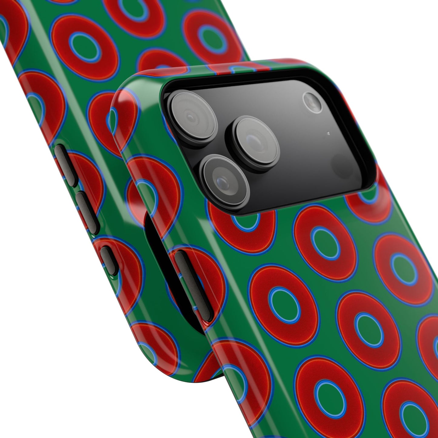 Impact-Resistant Lumpy Donut Case - red vivid donut print w/green background
