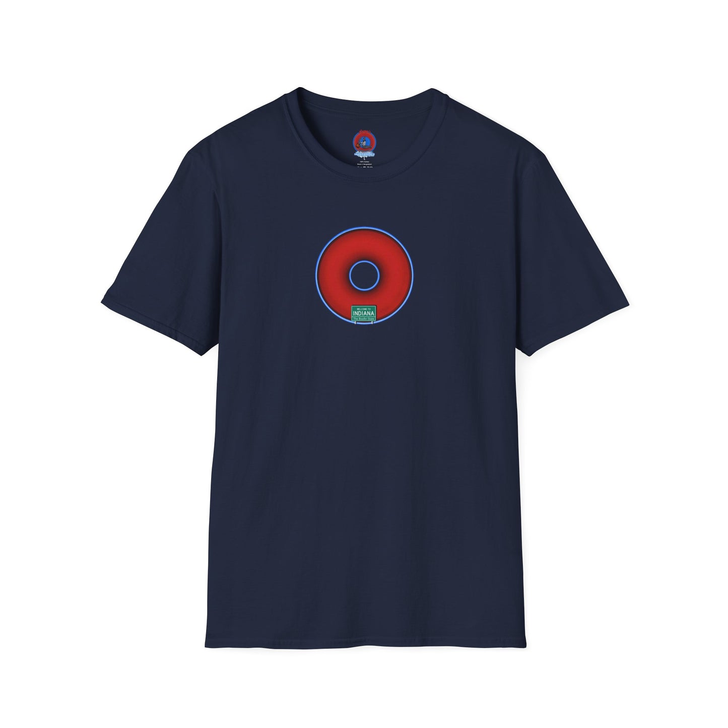 Classic Donut Tee - Unisex Soft-Style - "Indiana is for Boofers" - vivid red/blue plumpy donut - variant 3 - plain