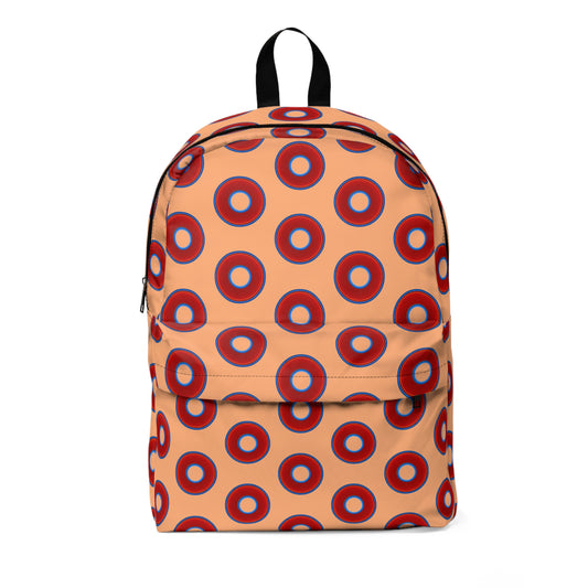 Donut Backpack - red vivid donuts w/Peach background