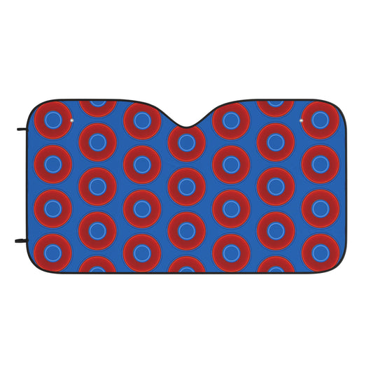 Automotive Donut Sun Shade - red vivid donuts w/dark royal blue background
