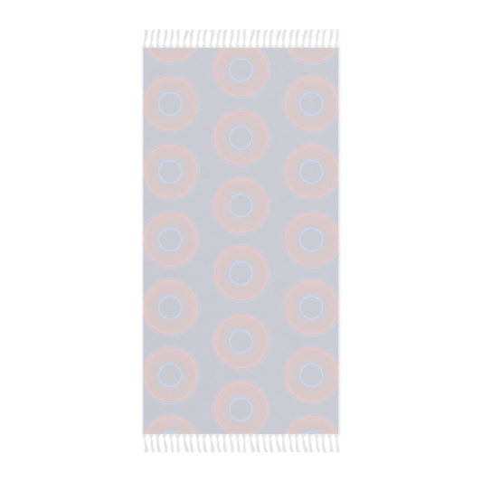 Oversized Lumpy Beach Towel - vivid red donuts w/dark blue background