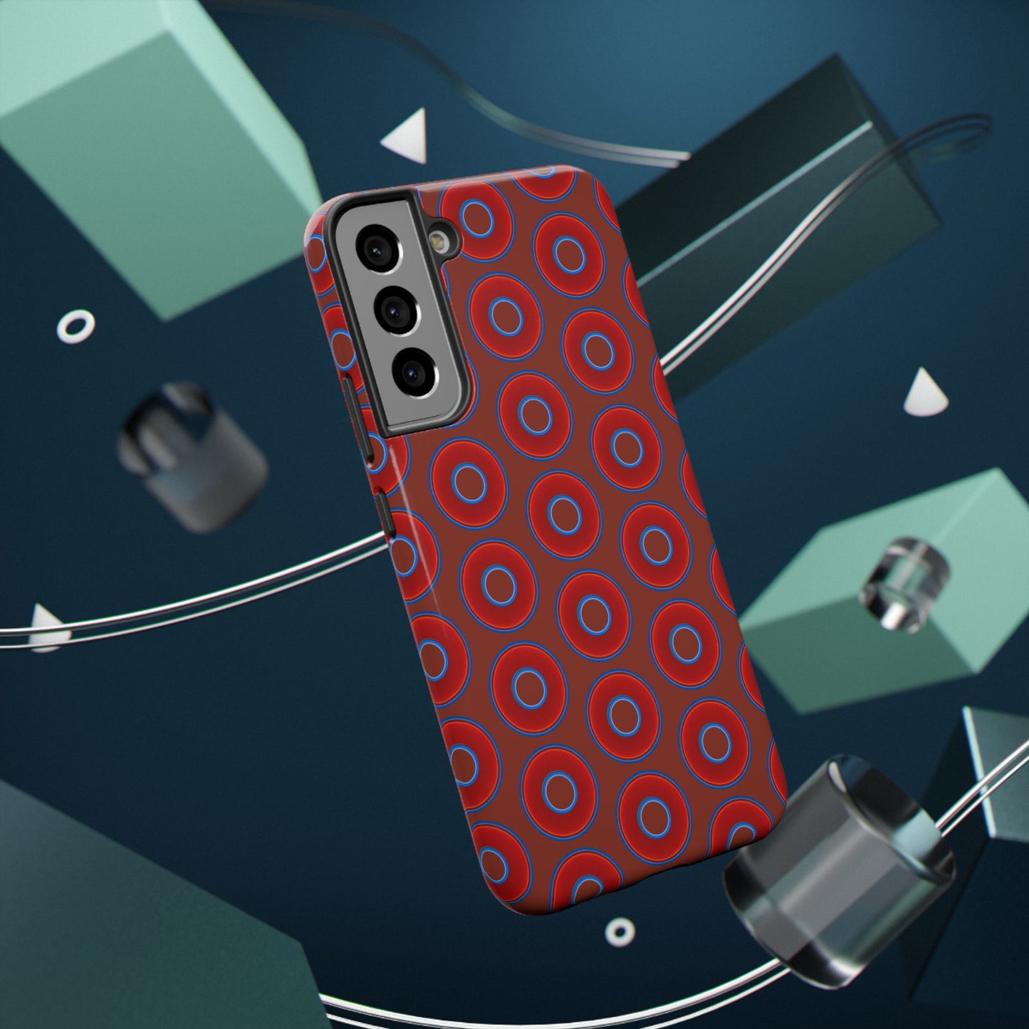 Impact-Resistant Lumpy Donut Case - red vivid donut print w/burnt umber background