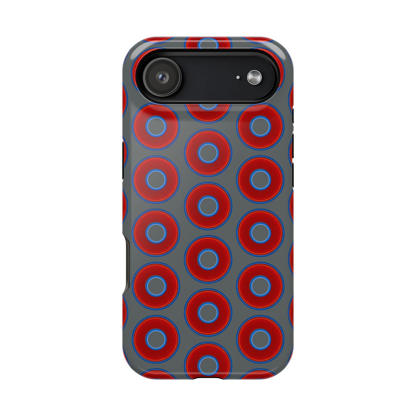 Impact-Resistant Lumpy Donut Case - red vivid donut print w/dark gray background