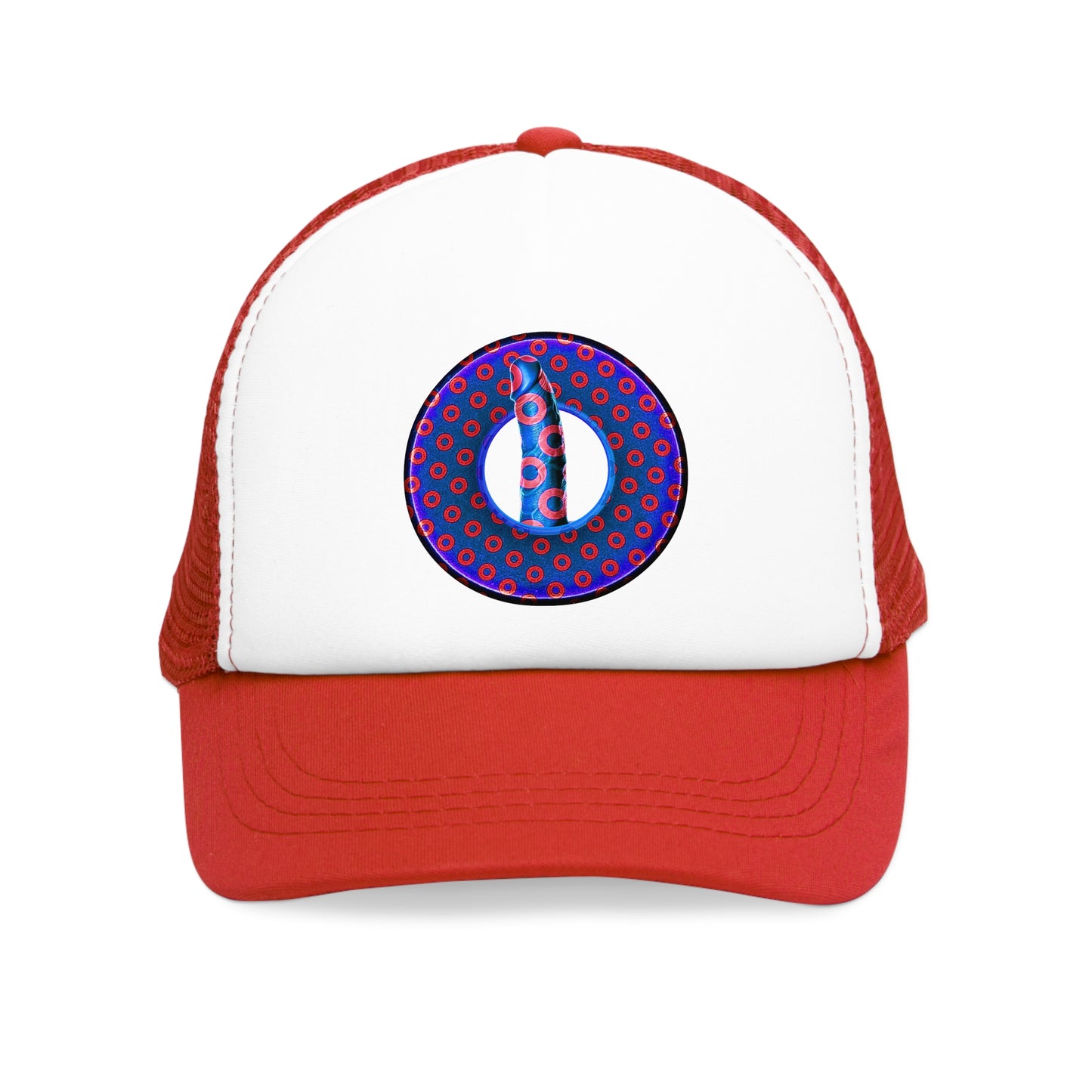 Lumpy Trucker Hat - "Dick's Phavorite Plavor" - variant 3 - paradoxical donut - red/blue