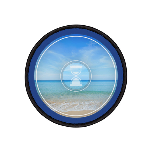 Iron-On Donut Patch - "Still Loading Sand" - vivid blue pic donut - variant 2