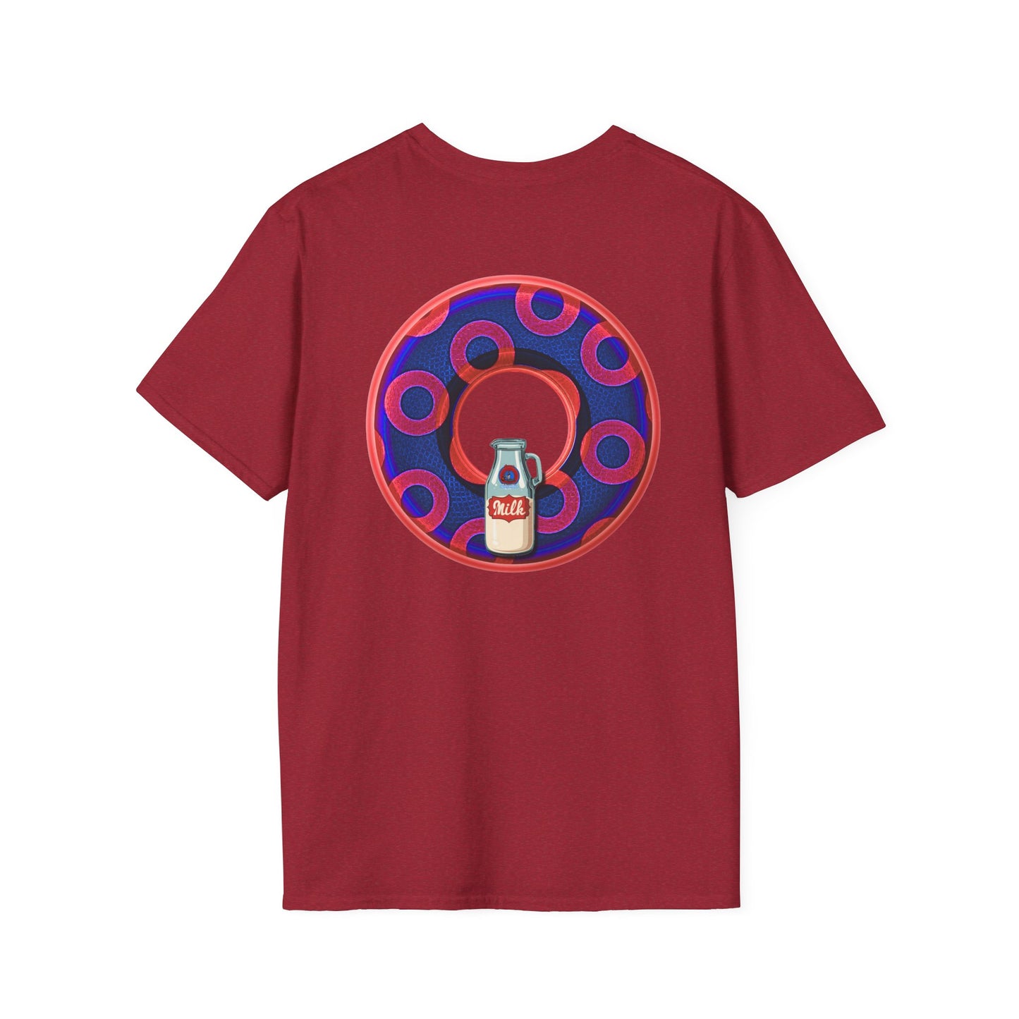 Classic Donut Tee - Unisex Soft-Style - "Wooked Cream - YEMSG Donut " - dark electric blue/red rustic paradox donut - variant 2