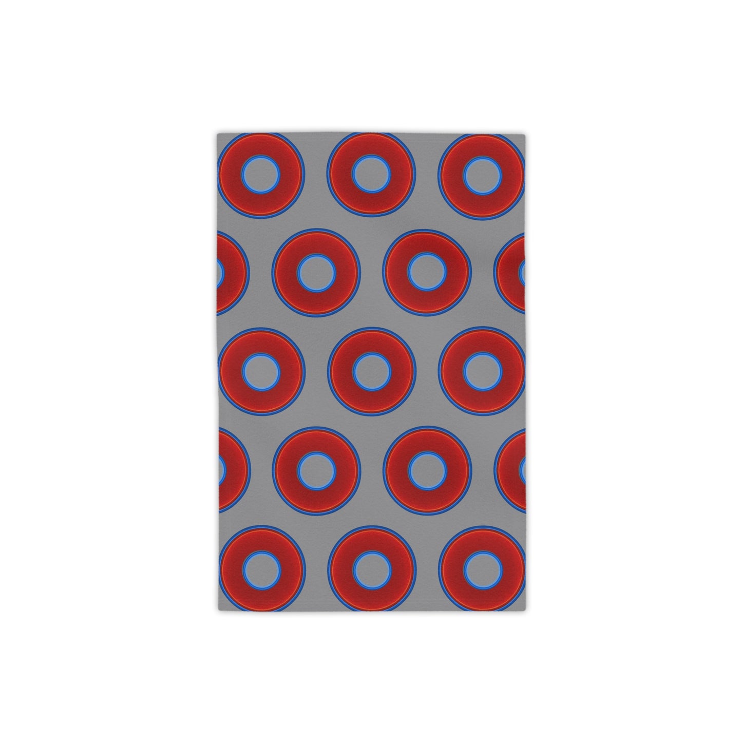 Lumpy Donut Towels - vivid red donuts w/gray background