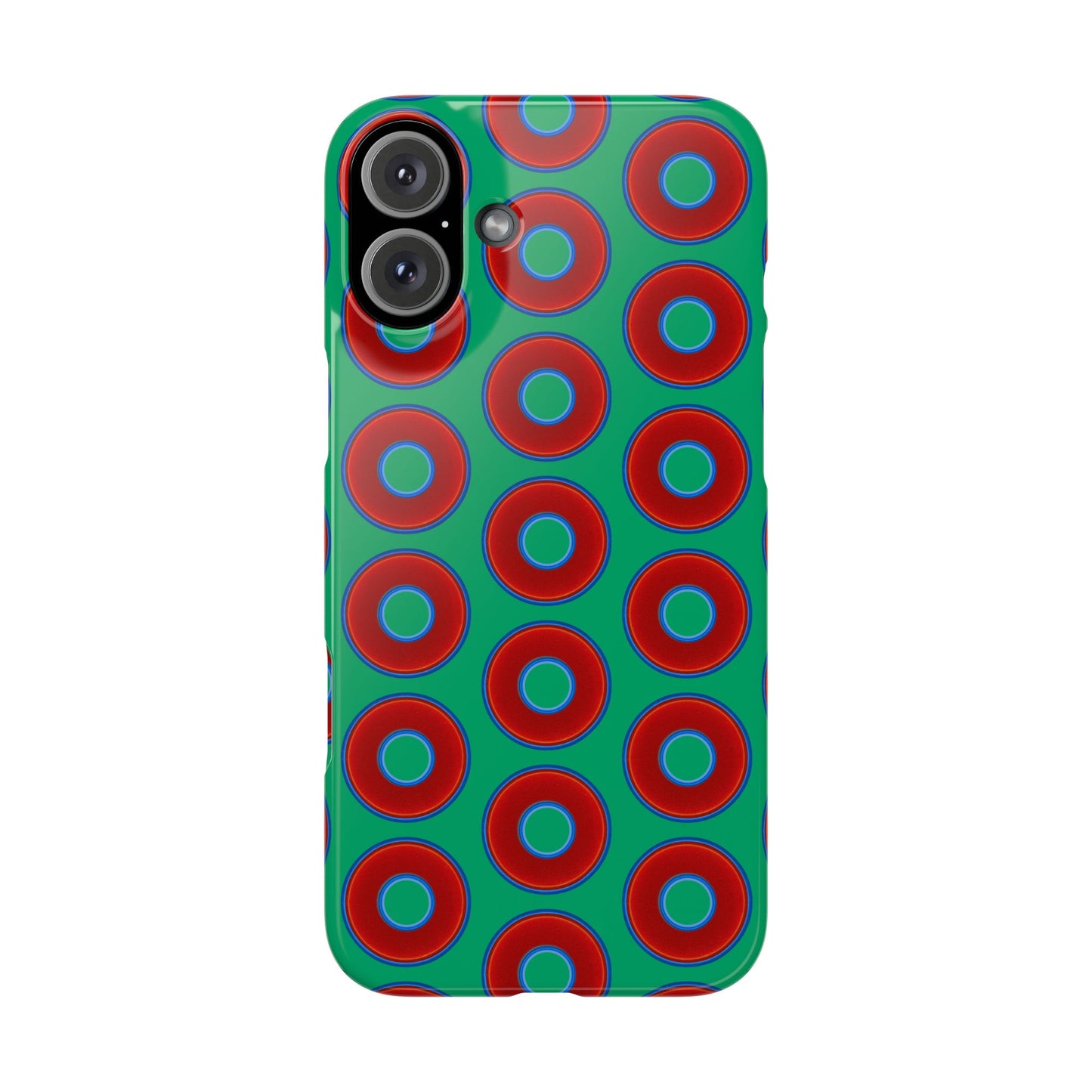 Lumpy Donut Snap Case - red vivid donut print w/jade green background