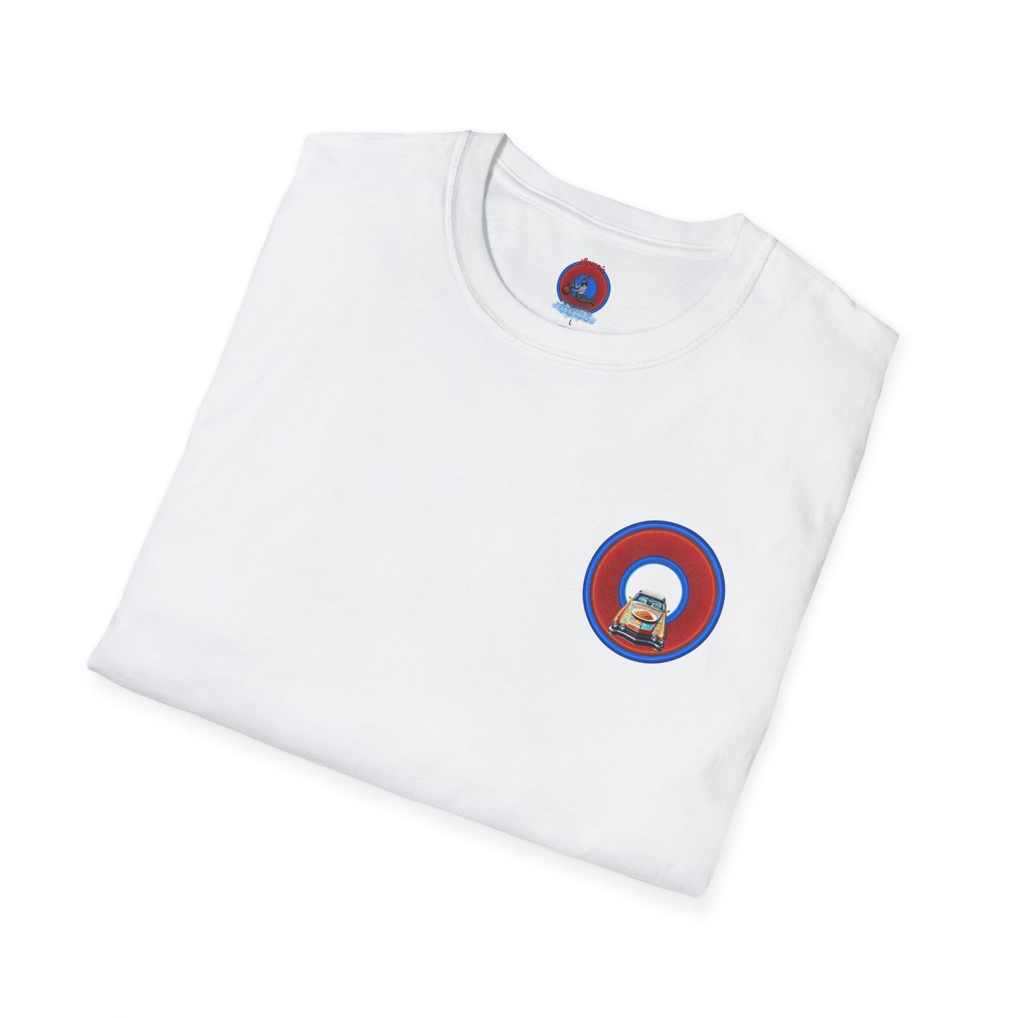Classic Donut Tee - Unisex Soft-Style - "Cadillac Rainbows Spaghetti Incident" - series 1.0  - variant 4 - red/blue donut