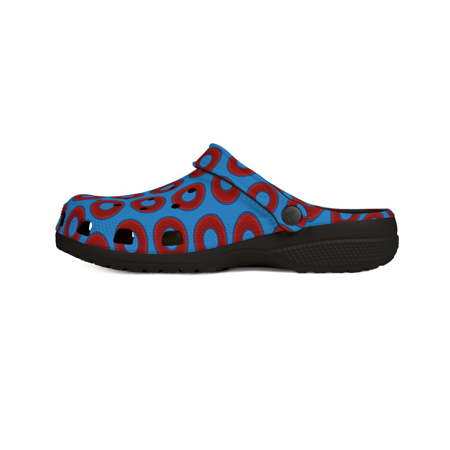 Spatchcocks - donut slip-on shoes - vivid red donuts w/sky royal blue background [unisex]