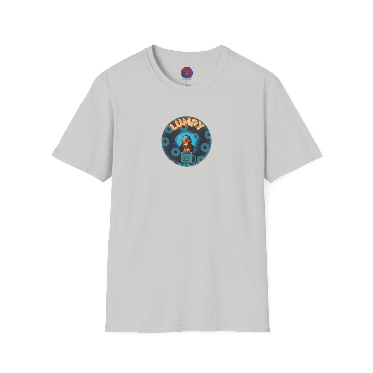 Coffee Traders Tee - Unisex Soft-Style - "Tasty Coffee" - paradoxical donut/cubed blue donut - variant 2 - logo front/It's Ice Cube's back