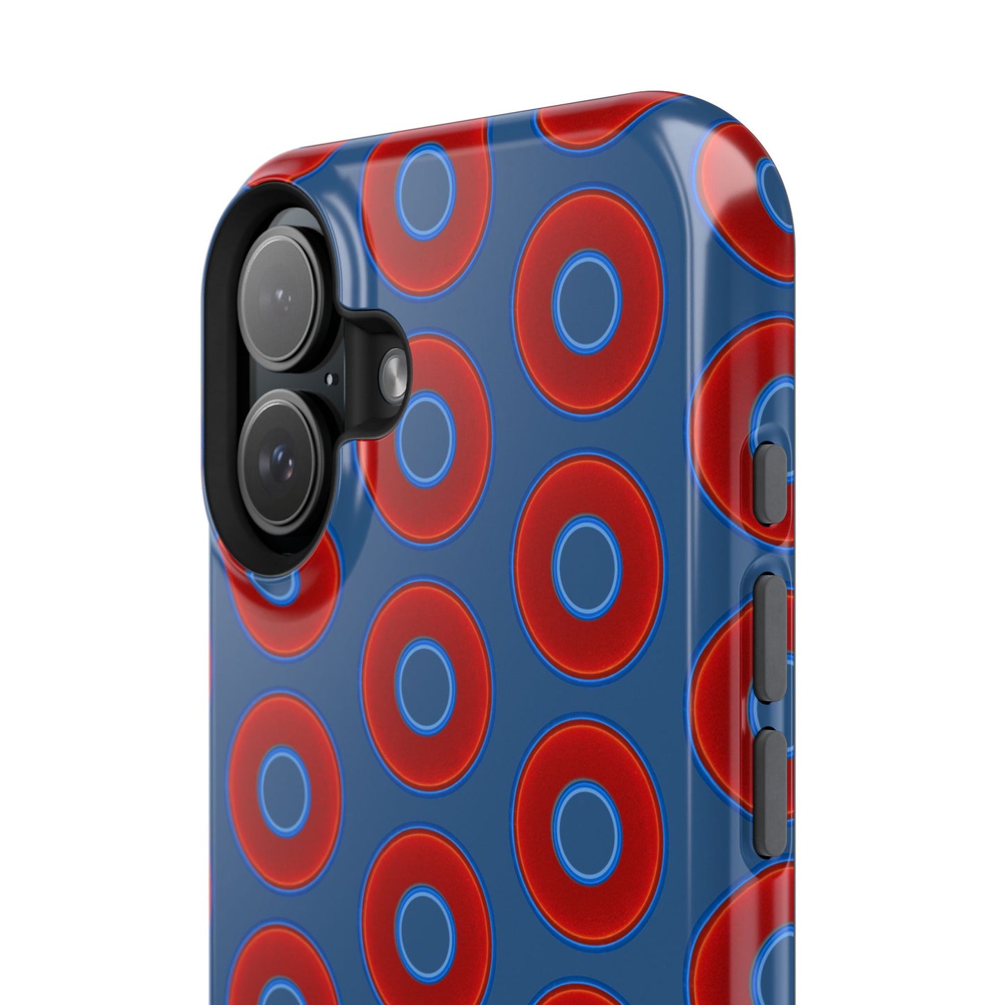 Impact-Resistant Lumpy Donut Case - red vivid donut print w/light navy blue background