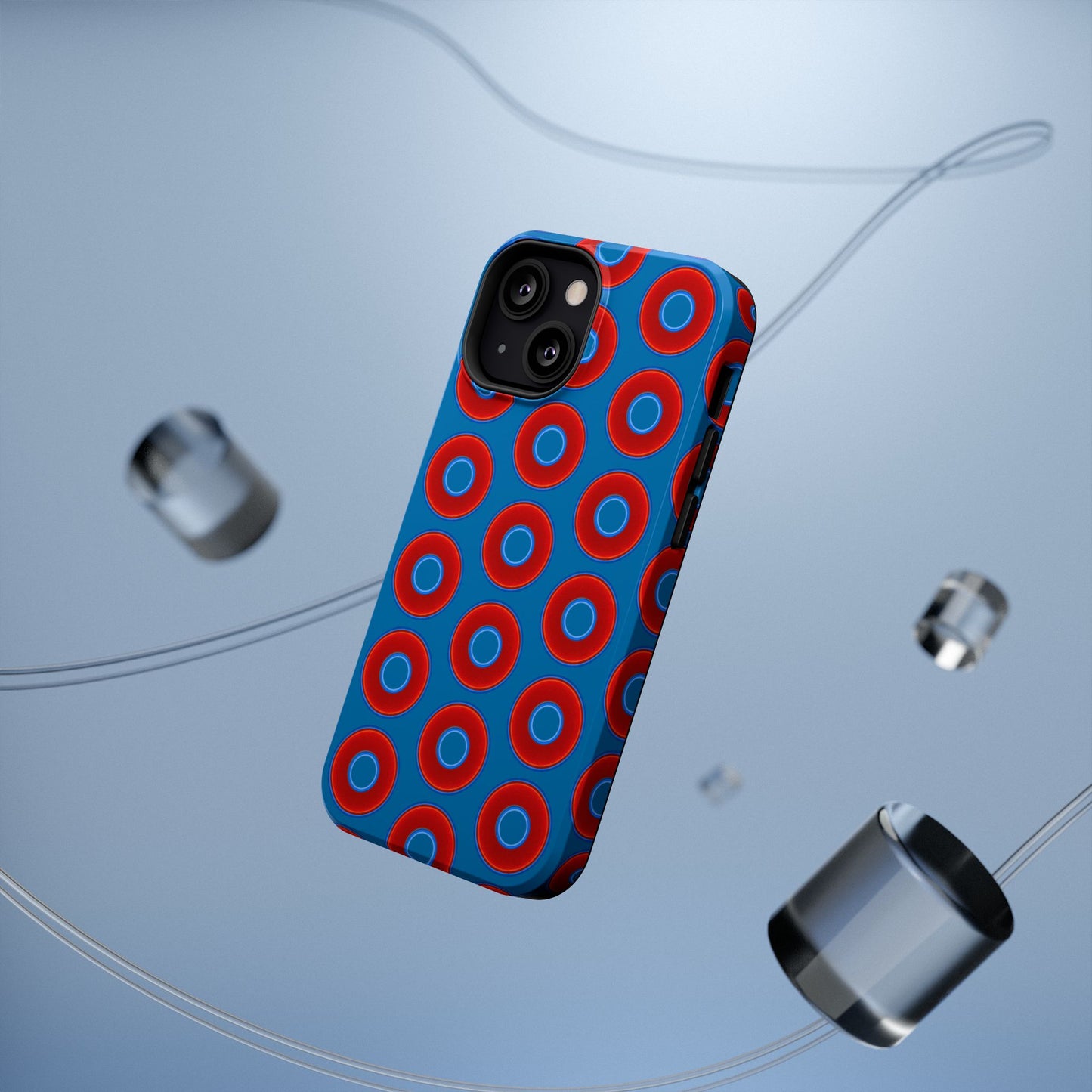 Impact-Resistant Lumpy Donut Case - red vivid donut print w/wavy navy background