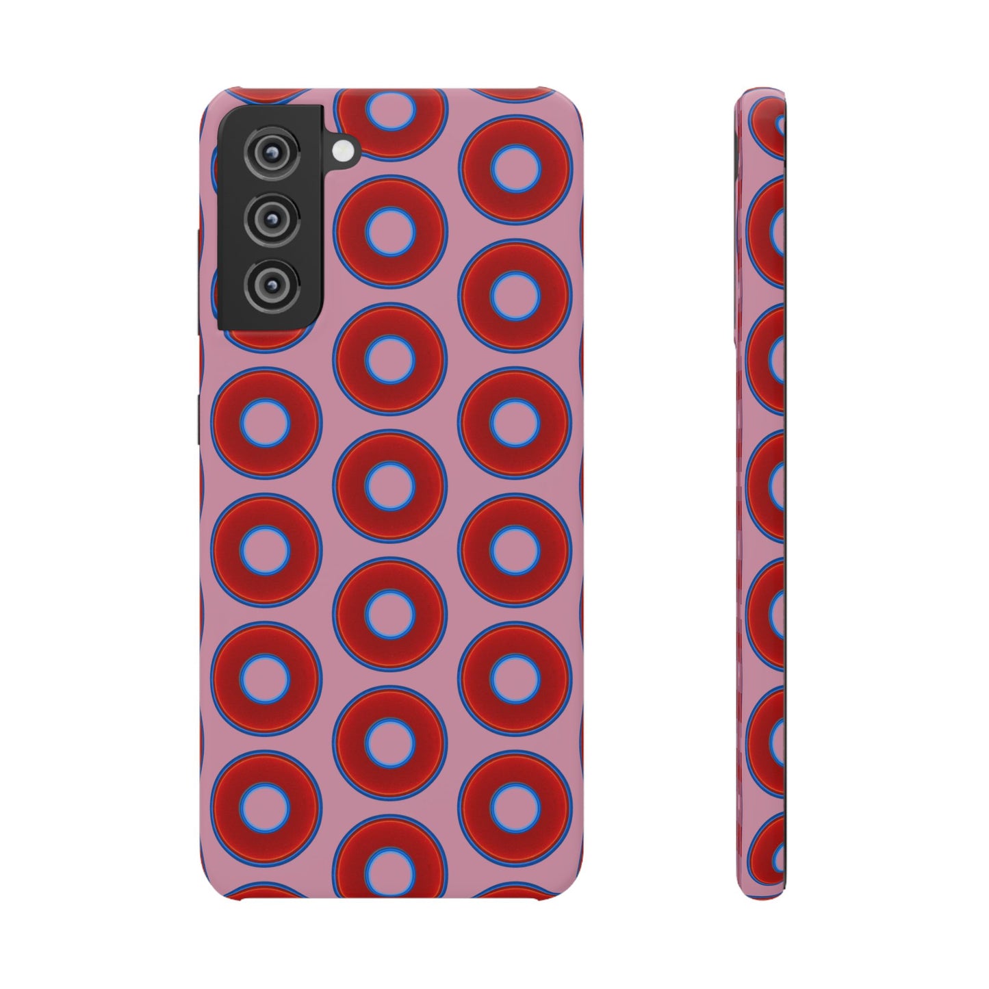 Lumpy Donut Snap Case - red vivid donut print w/pale magenta background