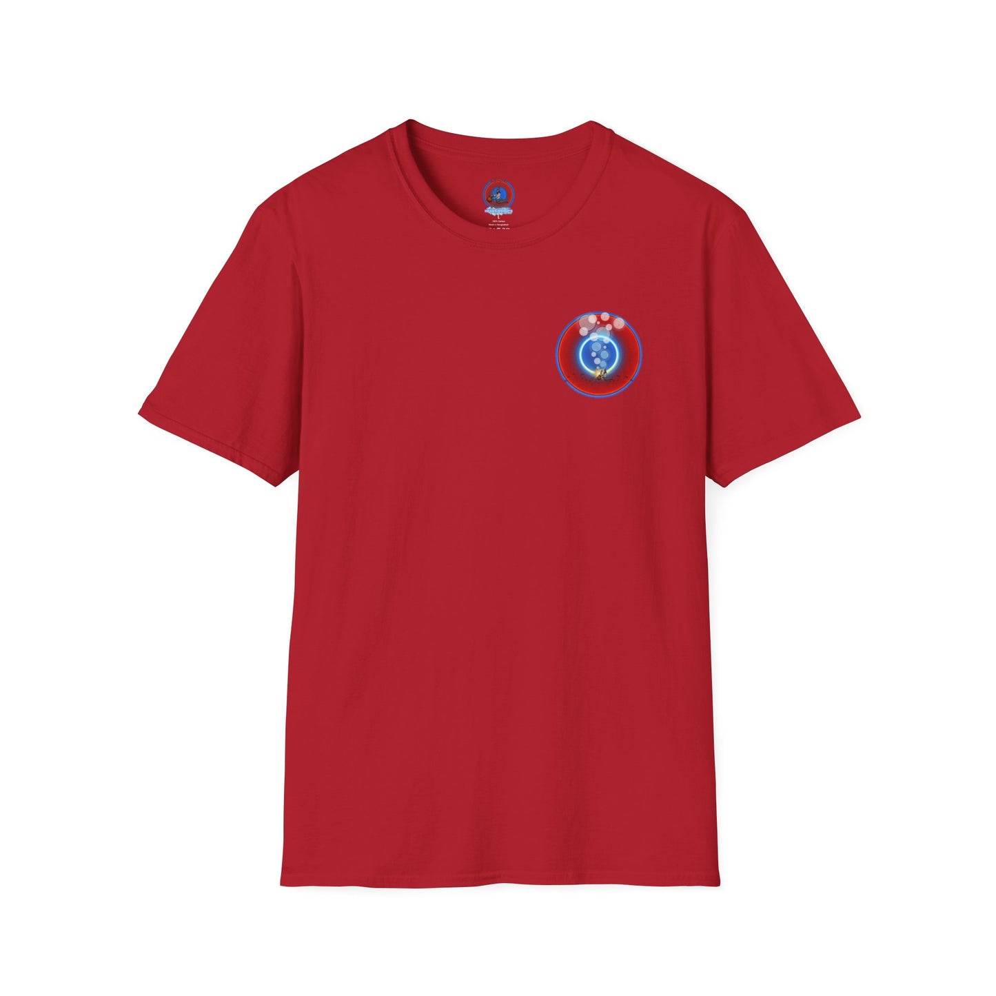 Classic Donut Tee - Unisex Soft-Style - "Bubbler's Donut Tee" - vivid red/blue donut
