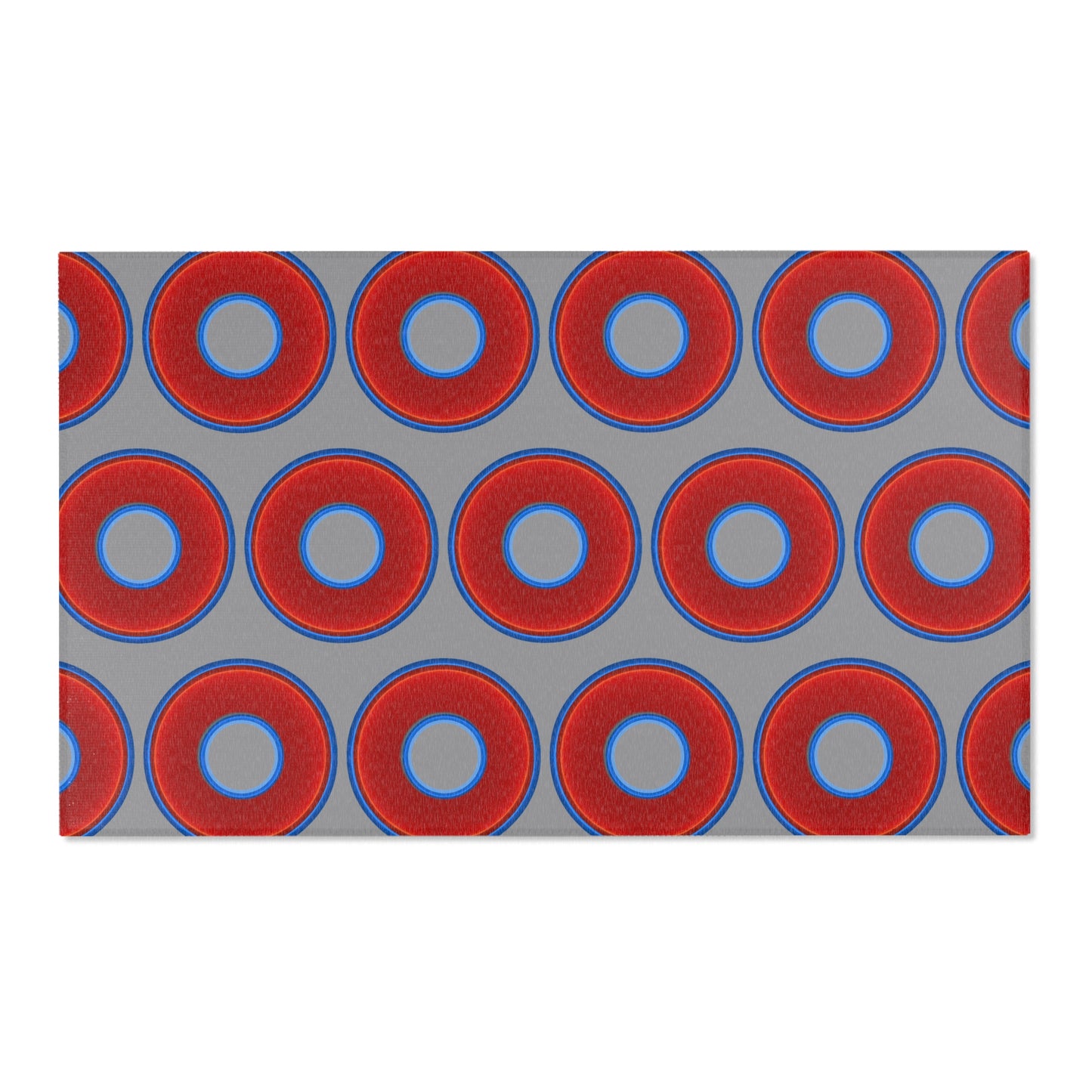 Lumpy Donut Print Rug - choice of 3 sizes - vivid red donut print w/gray background