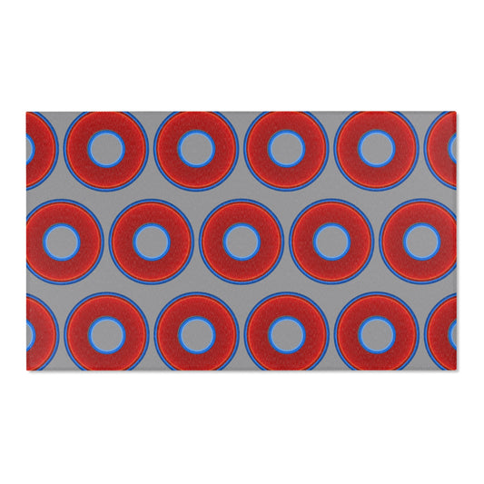 Lumpy Donut Print Rug - choice of 3 sizes - vivid red donut print w/gray background