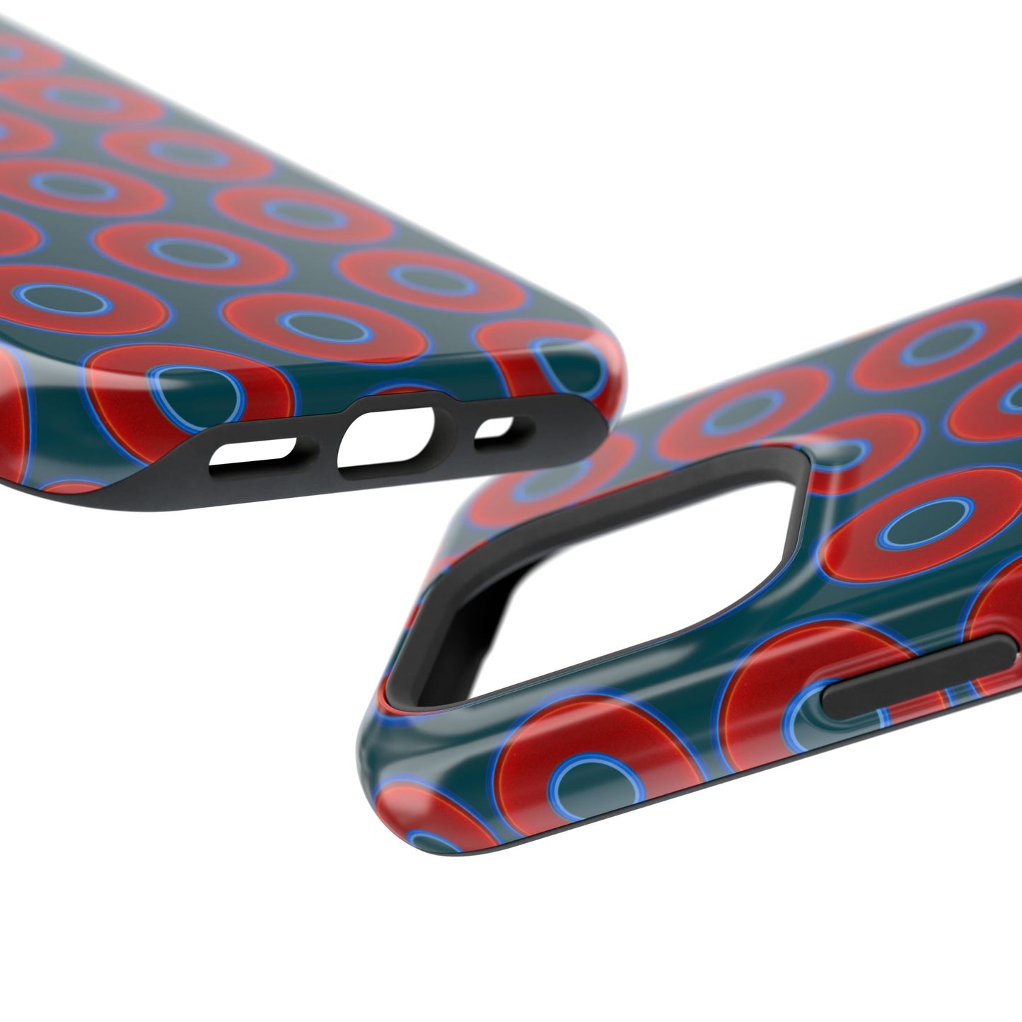 Magnetic Tough Donut Case - red vivid donut print w/midnight green background