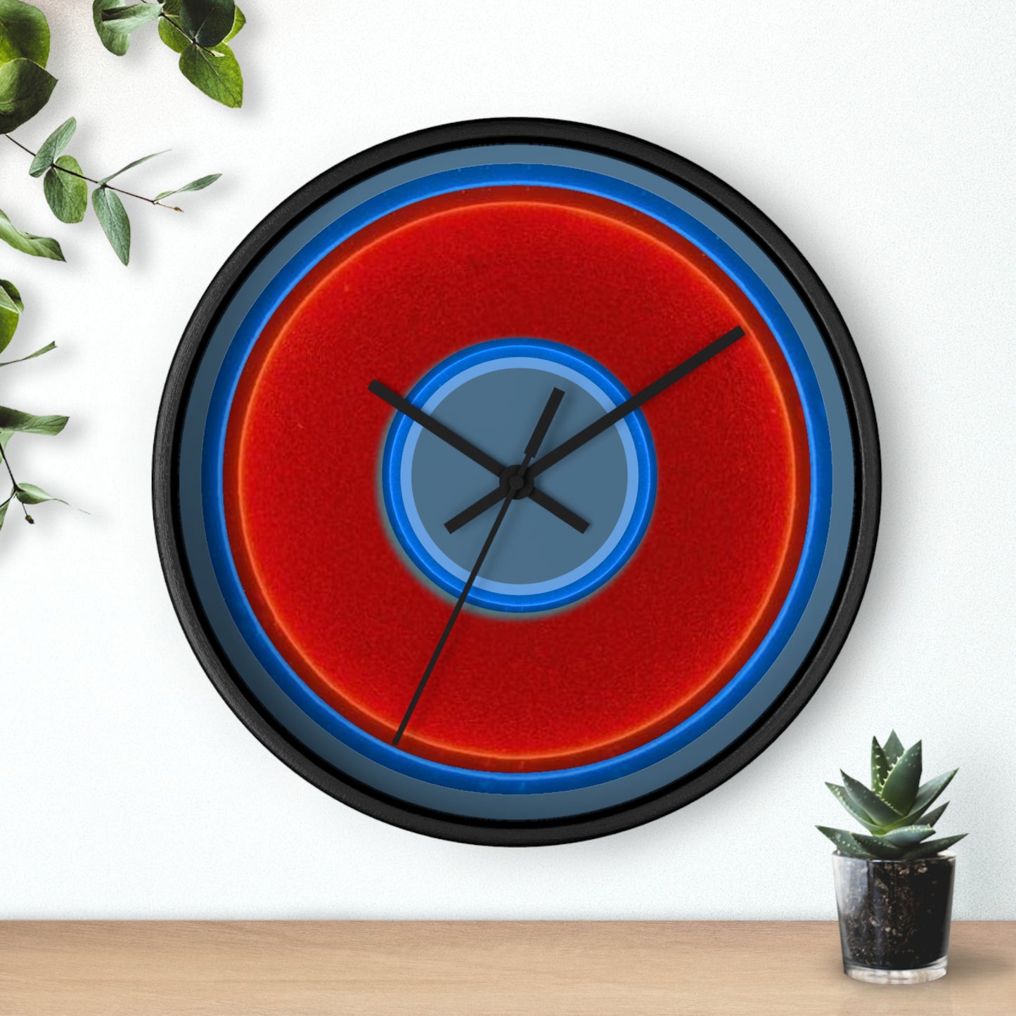 Lumpy Wall Clock - red vivid donut - variant 6 w/steel blue background