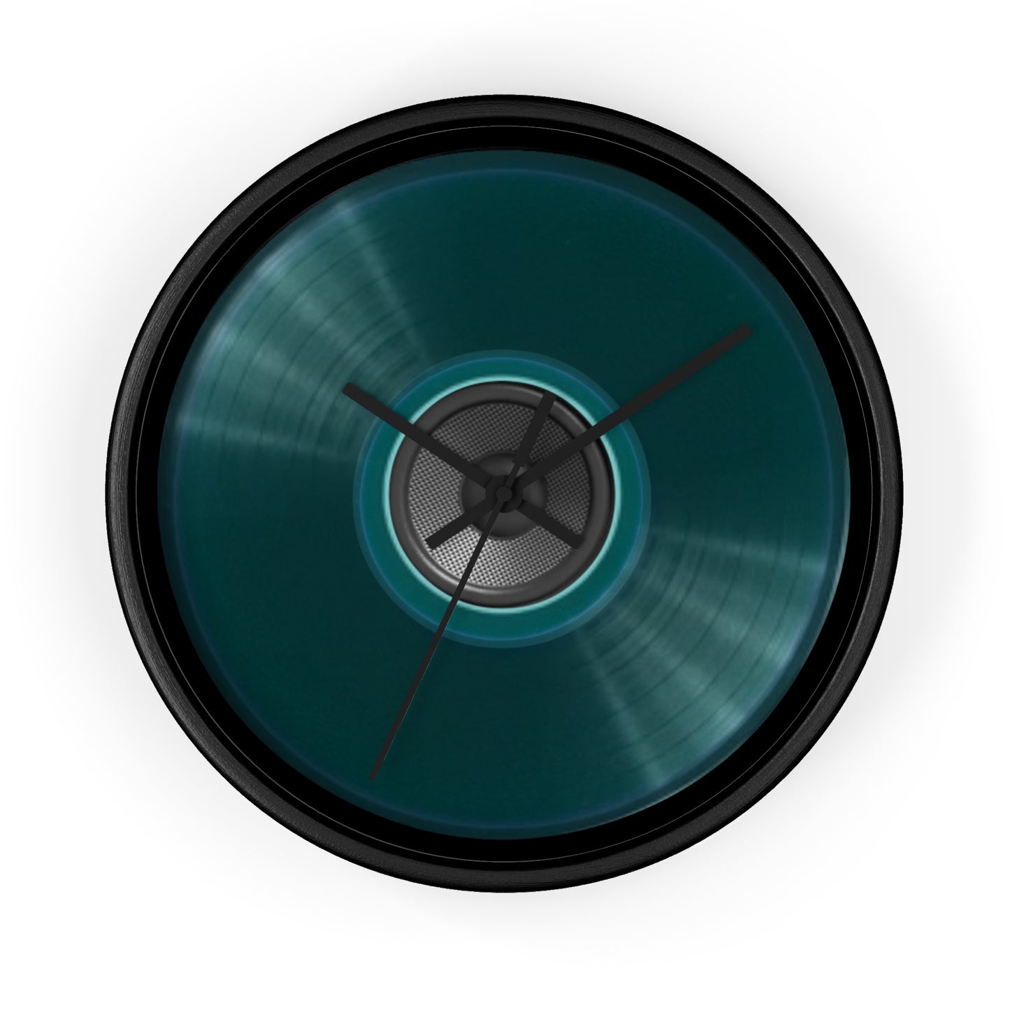 Lumpy Wall Clock - "Record/Speaker Donut" vivid dark teal donut w/black background