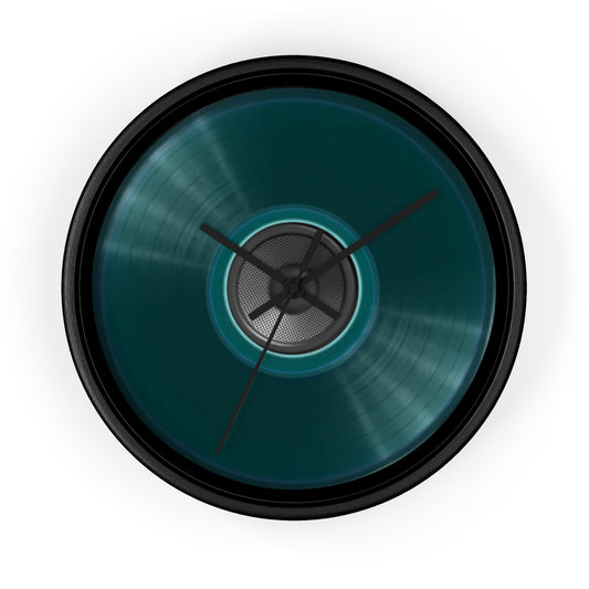 Lumpy Wall Clock - "Record/Speaker Donut" vivid dark teal donut w/black background