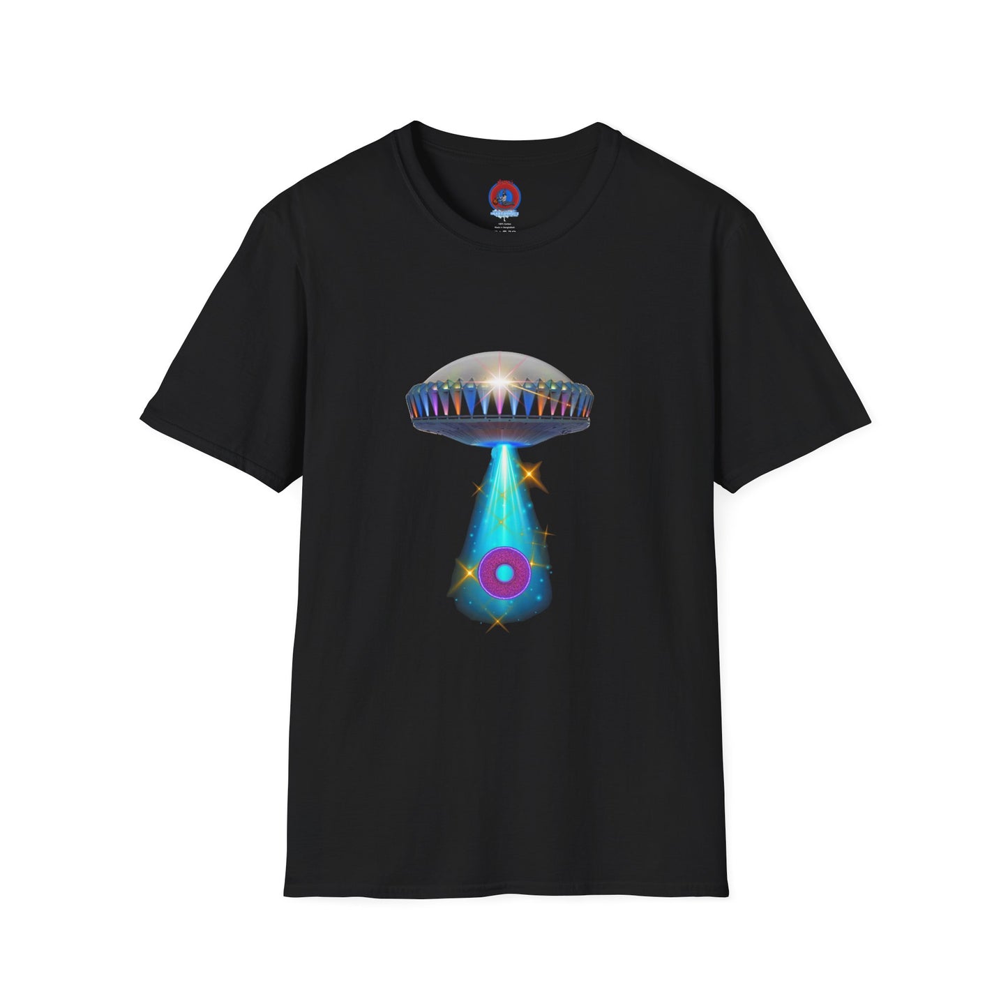 Classic Donut Tee - Unisex Soft-Style - "Donuts now Served on the Mothership" - series 1.0  - variant 6  - tractor-beamed donut
