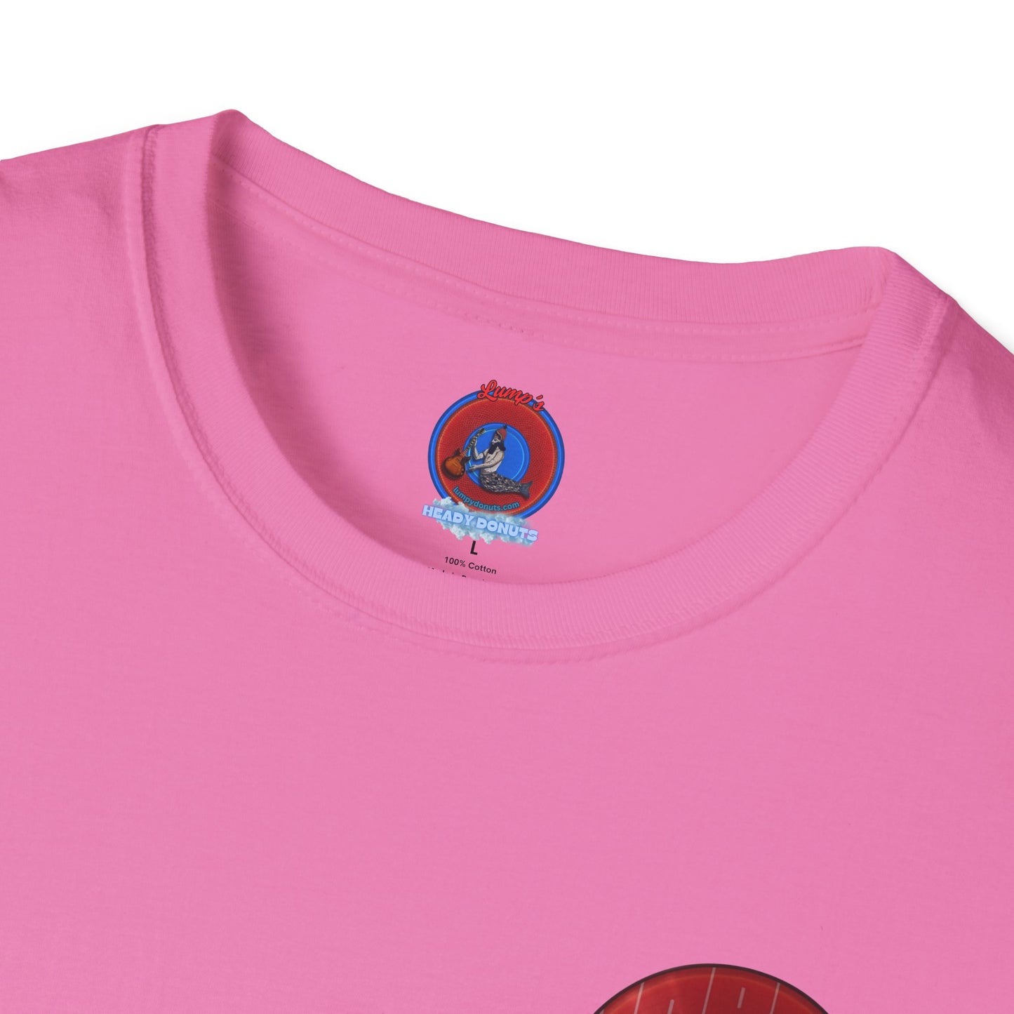 Classic Donut Tee - Unisex Soft-Style - "Harry's Hoodlum Donut" - series 1.0  - variant 2 - lights off/red donut(s)